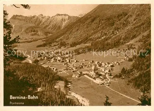 AK / Ansichtskarte Pontresina Panorama mit Berninabahn Pontresina