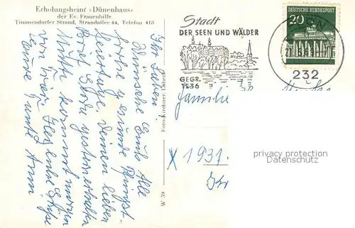 AK / Ansichtskarte Timmendorfer_Strand Erholungsheim Duenenhaus der Ev Frauenhilfe Timmendorfer_Strand