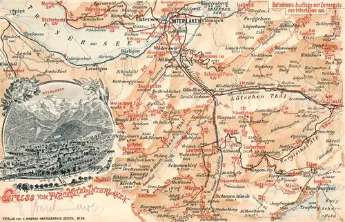 AK / Ansichtskarte Interlaken_BE Panorama Gebietskarte Interlaken_BE