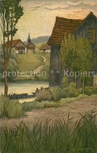 AK / Ansichtskarte Ober Gailingen Ortsmotiv Kuenstlerkarte 