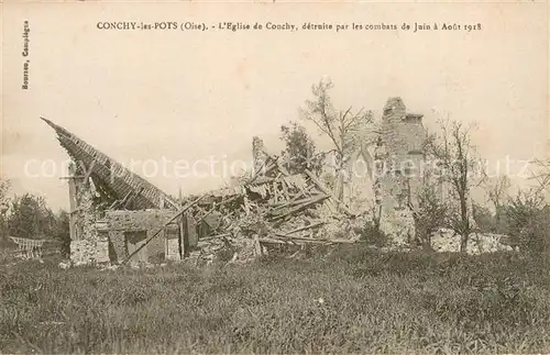 AK / Ansichtskarte Conchy les Pots_60 Eglise de Conchy detruite par les combats de Juin a Aout 1918 