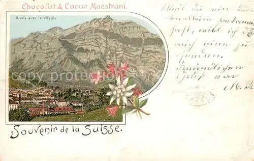 AK / Ansichtskarte Glarus_GL avec le Wiggis Chocolat et Cacao Maestrani Glarus_GL