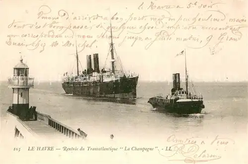AK / Ansichtskarte Le_Havre L.L.103 Rentree du Transatlantique Le_Havre