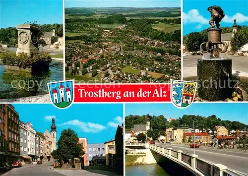 AK / Ansichtskarte Trostberg Fliegeraufnahme Motive Innenstadt Brunnen Bruecke Trostberg