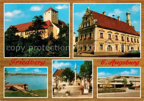 AK / Ansichtskarte Friedberg_Bayern Schloss Rathaus Uferpartie am Lech Brunnen Schule Friedberg Bayern