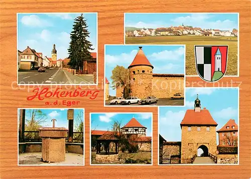 AK / Ansichtskarte Hohenberg_Eger Stadtansichten Stadtmauer Stadttor Wappen Hohenberg Eger
