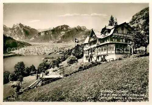 AK / Ansichtskarte Amden_SG Kurhaus Bellevue mit Walensee und Glarneralpen Amden_SG