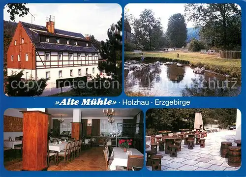 AK / Ansichtskarte Holzhau_Rechenberg Bienenmuehle_Erzgebirge Alte Muehle Hotel Pension Gastraum Terrasse Park 