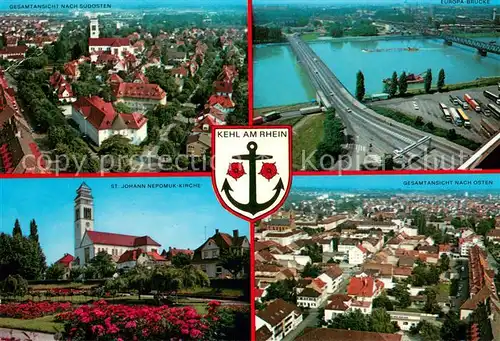 AK / Ansichtskarte Kehl_Rhein Panorama Fliegeraufnahmen St Johann Nepomuk Kirche Kehl_Rhein
