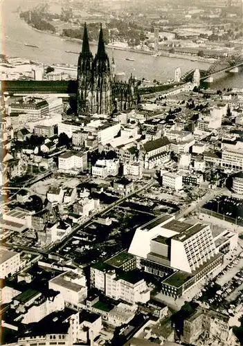 AK / Ansichtskarte Koeln__Rhein Fliegeraufnahme mit Dom und Neues Opernhaus 