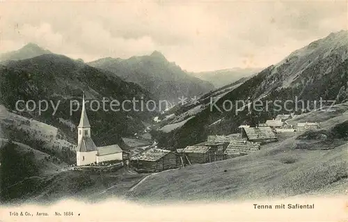 AK / Ansichtskarte Tenna_GR Panorama im Safiental mit Kirche Tenna_GR
