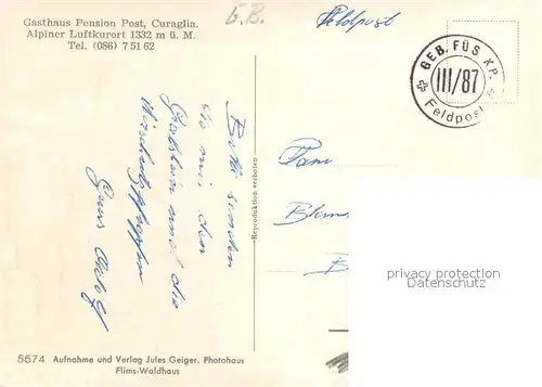 AK / Ansichtskarte Curaglia Gasthaus Pension Post Feldpost Curaglia
