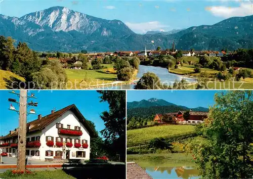 AK / Ansichtskarte Grossweil Gesamtansicht mit Alpenpanorama Baeckerei Lebensmittelgeschaeft Grossweil