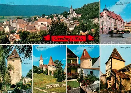 AK / Ansichtskarte Greding Ortsansicht mit Kirche Schloss Tuerme Stadtmauer Mittelalterliche Stadt Greding