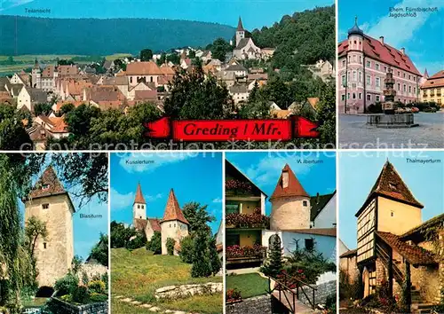 AK / Ansichtskarte Greding Ortsansicht mit Kirche Schloss Brunnen Tuerme Stadtmauer Greding