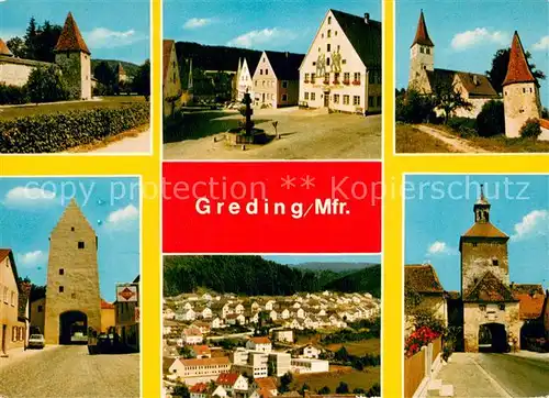 AK / Ansichtskarte Greding Historische Stadt Stadtmauer Tuerme Stadttore Marktplatz Brunnen Panorama Greding