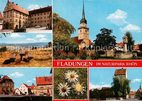 AK / Ansichtskarte Fladungen Motive Innenstadt Brunnen Kirche Distel Landschaft Fladungen