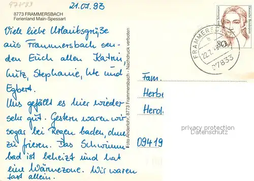 AK / Ansichtskarte Frammersbach Ortsansicht mit Kirche Landschaft Frammersbach