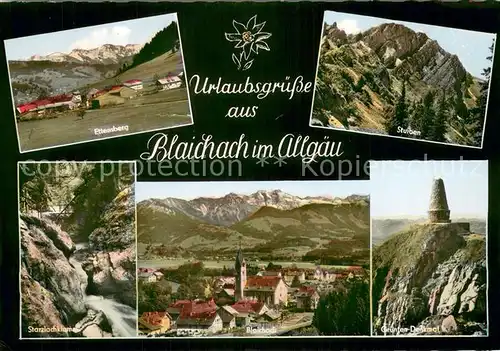 AK / Ansichtskarte Blaichach_Allgaeu Ettensberg Stuiben Allgaeuer Alpen Gruenten Denkmal Starzlachklamm Wasserfall Panorama Blaichach_Allgaeu