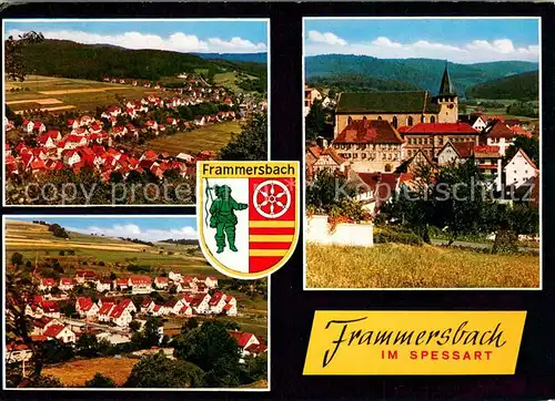 AK / Ansichtskarte Frammersbach Stadtpanorama Motiv mit Kirche Wappen Frammersbach