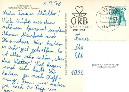 AK / Ansichtskarte Frammersbach Stadtpanorama Motiv mit Kirche Wappen Frammersbach