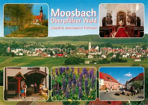 AK / Ansichtskarte Moosbach_Vohenstrauss Wieskirche Innenansicht Rathaus Verkehrsamt Marktplatz Ortsansicht mit Kirche Moosbach_Vohenstrauss