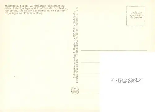 AK / Ansichtskarte Muenchberg_Oberfranken Motiv Stadtzentrum Kirchturm Freibad Parkanlagen Teich Muenchberg Oberfranken