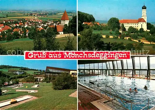 AK / Ansichtskarte Moenchsdeggingen Ortsansicht mit Kirche Freizeitzentrum Hallenbad Minigolf Moenchsdeggingen