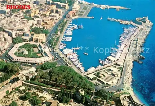 AK / Ansichtskarte Rhodes_Rhodos_Greece Fliegeraufnahme Hafen Teilansicht Rhodes_Rhodos_Greece