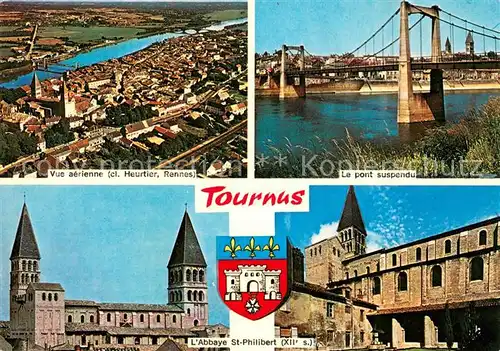 AK / Ansichtskarte Tournus_71 Fliegeraufnahme Heutier Rennes Le pont suspendu et L Abbaye St Philibert 