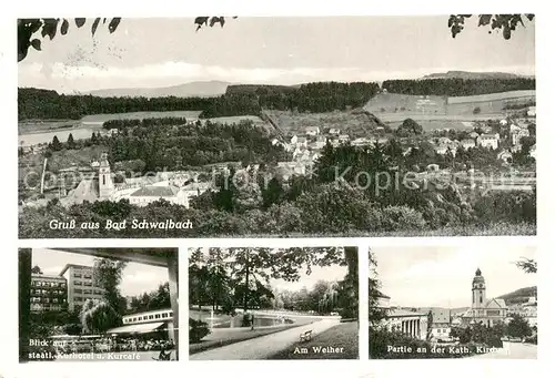 AK / Ansichtskarte Bad_Schwalbach Kath. Kirche Weiher Kurhotel Kurcafe Bad_Schwalbach