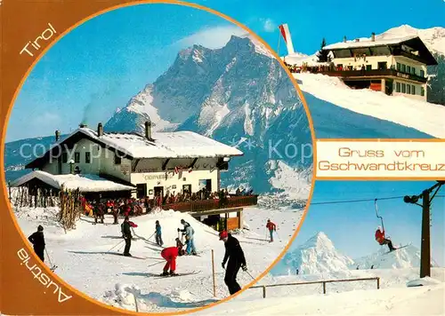 AK / Ansichtskarte Lermoos_Tirol Berggasthof Gschwandtkreuz mit Zugspitze Wintersport Alpen Lermoos Tirol