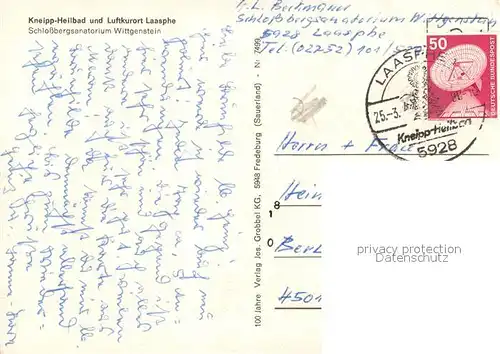 AK / Ansichtskarte Laasphe Schlossbergsanatorium Wittgenstein Details Laasphe