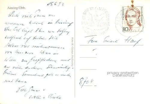 AK / Ansichtskarte Ainring Kirche Panorama Begruessungsschild Gasthaus Ainring