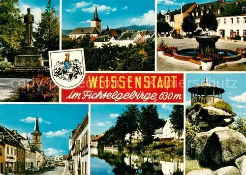 AK / Ansichtskarte Weissenstadt Denkmal Brunnen Ortspartie Grosser Waldstein Weissenstadt