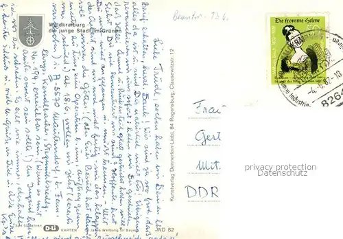 AK / Ansichtskarte Waldkraiburg Stadtplatz Kath Kirche Ev Kirche Statue Waldbad Waldkraiburg