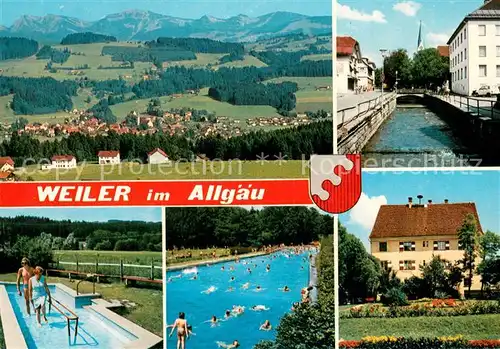 AK / Ansichtskarte Weiler_Allgaeu Panorama Kanal Wassertretanlagen Freibad Park Weiler_Allgaeu