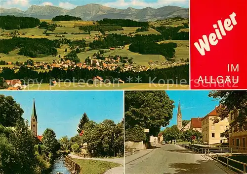 AK / Ansichtskarte Weiler_Allgaeu Panorama Kirche Strassenpartie Weiler_Allgaeu