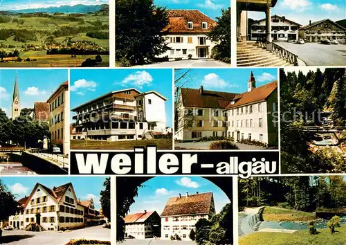 AK / Ansichtskarte Weiler_Allgaeu Panorama Gasthaeuser Treppe Torbogen Waldpartie Weiler_Allgaeu