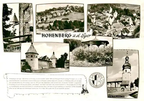 AK / Ansichtskarte Hohenberg_Eger Storchenturm Zugbruecke Burg Hohenberg Panorama Fliegeraufnahme Sauerbrunnen Ev Kirche Hohenberg Eger
