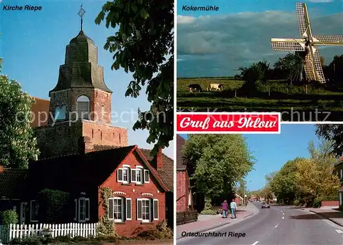 AK / Ansichtskarte Ihlow_Ostfriesland Kirche Riepe Kokermuehle Ortsdurchfahrt Riepe Ihlow_Ostfriesland