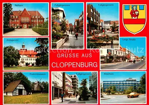 AK / Ansichtskarte Cloppenburg Rathaus Amtsgericht Freilichtmuseum Fussgaengerzonen Lange Strasse Altenheim Cloppenburg