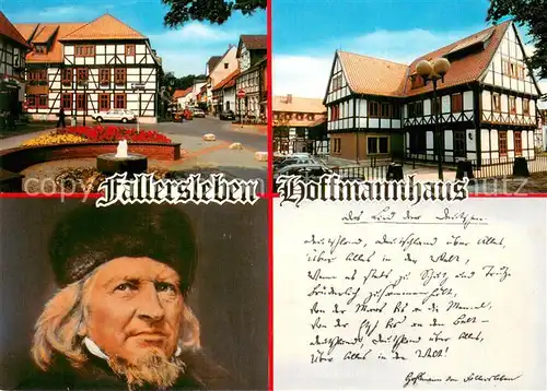 AK / Ansichtskarte Fallersleben Hoffmann von Fallersleben Portrait und Haus Fallersleben