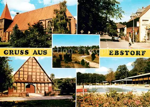 AK / Ansichtskarte Ebstorf Kirche Scheune Strassenpartie Freibad Ebstorf