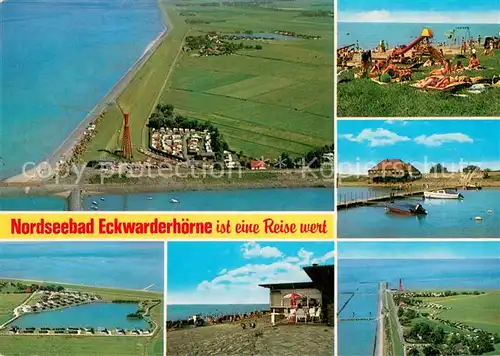AK / Ansichtskarte Eckwarderhoerne Strandpartien Fliegeraufnahme Bootssteg Freibad Eckwarderhoerne