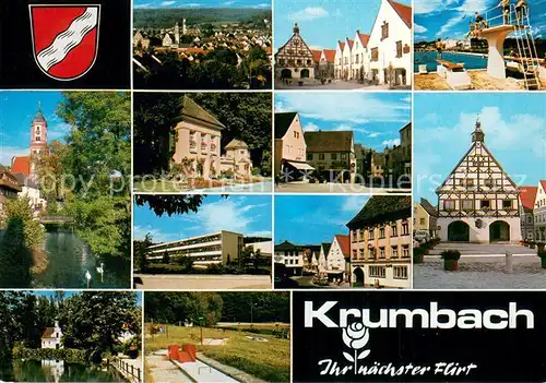 AK / Ansichtskarte Krumbach_Schwaben Partie an der Kammel Panorama Teilansichten Schwimmbad Minigolfplatz Fachwerkhaus Krumbach Schwaben