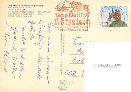 AK / Ansichtskarte Kunreuth_Oberfranken Berggasthof Pension Regensberg Kunreuth Oberfranken