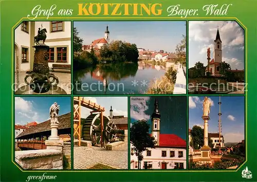AK / Ansichtskarte Koetzting Pfingstreiter Brunnen Panorama Kirche Skulptur Wasserrad Rathaus Koetzting