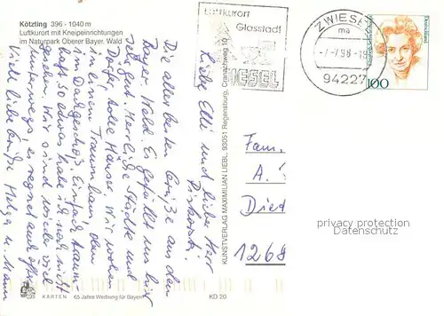 AK / Ansichtskarte Koetzting Pfingstreiter Brunnen Panorama Kirche Skulptur Wasserrad Rathaus Koetzting