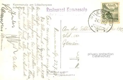 AK / Ansichtskarte Loetschenpass_BE mit Kummenalp und Bietschhorn 